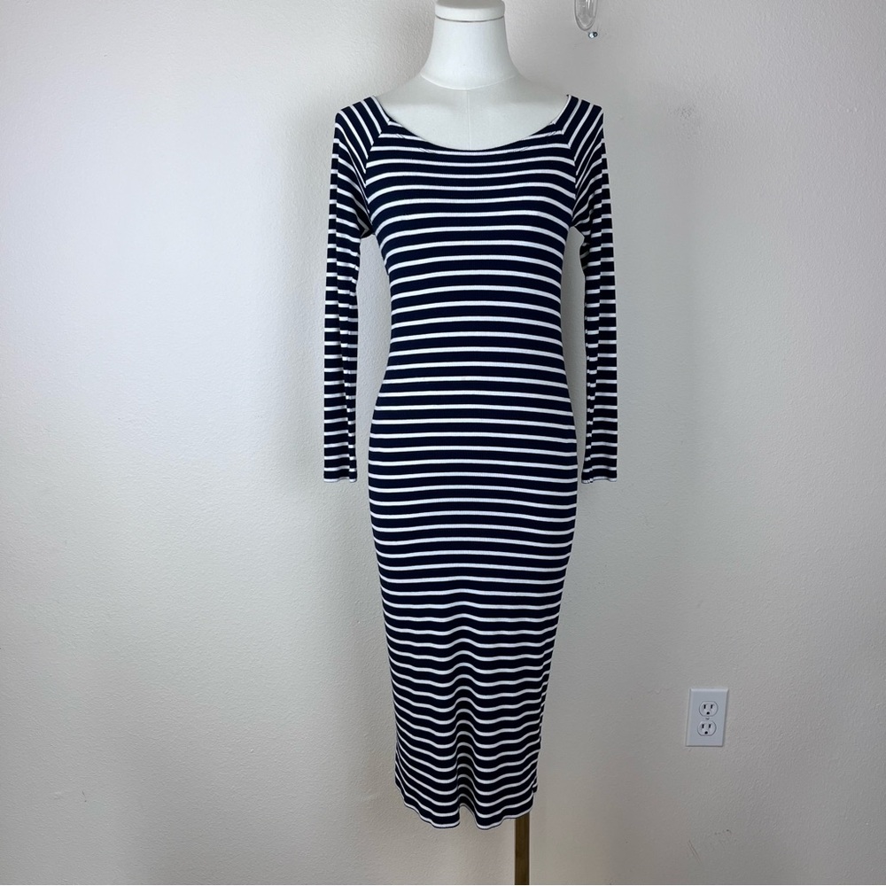 Topshop Maternity Dress Womens Eight Midi Stretch Bodycon Stripes Blue White